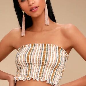 Lulus Bonita Rust Orange Striped Smocked Crop Top